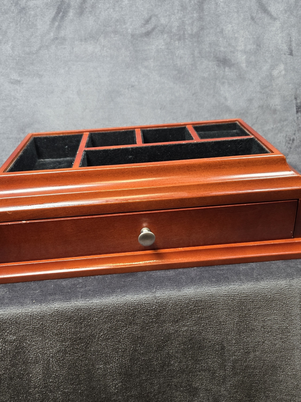Men's Cherry Brown Wooden Valet Tray with Drawer